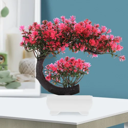 Miniatura 6 de Operitacx Árbol bonsái artificial de simulación de flores para decoración de bonsái, plantas falsas pequeñas de interior, decoración para el hogar