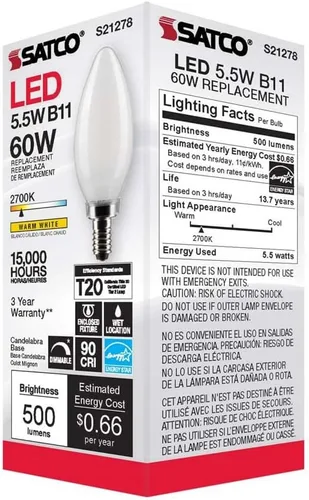 Miniatura 8 de Satco S21278 5.5B11/LED/927/FR/120V/E12-paquete de 6