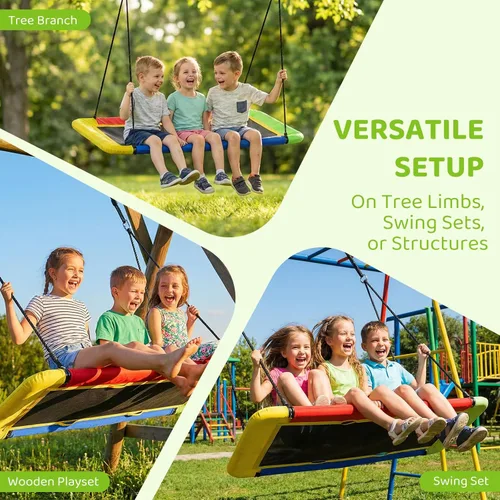 Miniatura 2 de Columpio de árbol de plataforma rectangular de 60 pulgadas para niños y adultos, columpio volador gigante con correa ajustable para colgar, tela