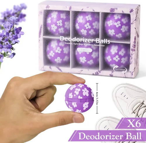 Miniatura 6 de Scent-Hi - Pelotas desodorantes para tenis de lavanda, paquete de 6 unidades, aroma natural, ambientador de zapatos, bolas giratorias, eliminador