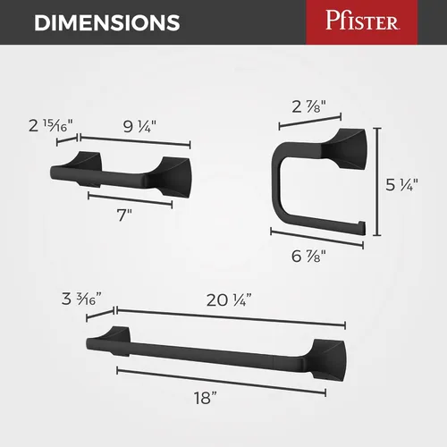 Miniatura 9 de Pfister Bruxie BTBBIE3B - Juego de accesorios de baño de 3 piezas con toallero, anillo de toalla y soporte para papel higiénico, montaje en pared