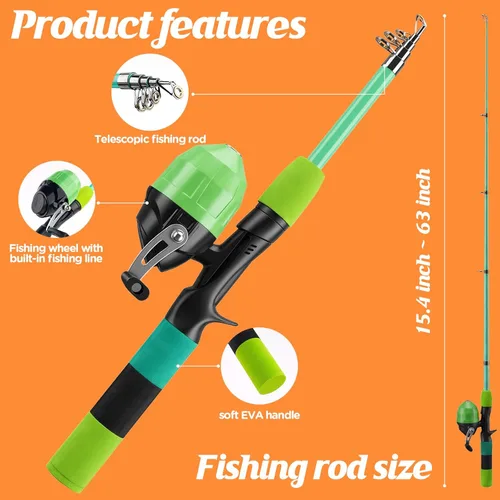 Miniatura 3 de Combo de carrete de caña de pescar para niños, 4.92 pies/5.9 pies, 2 piezas de caña de pescar telescópica con accesorios de pesca, kit de inicio