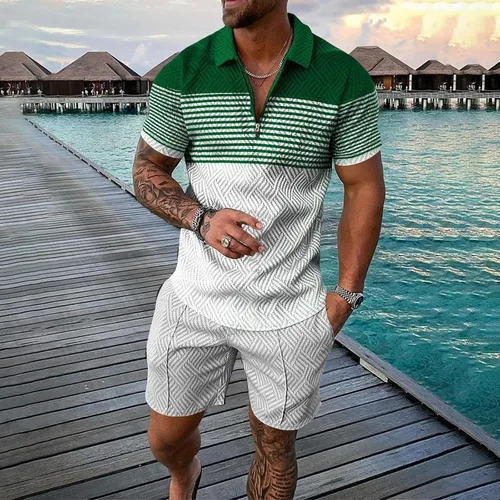 Miniatura 2 de Conjunto corto para hombre, 2 piezas, camiseta de manga corta y pantalones cortos, conjunto deportivo elegante y casual