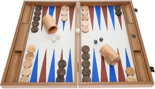 Miniatura 2 de WE Games Juego de backgammon de madera de lujo, interior azul y marrón, 19 pulgadas, hecho a mano en Grecia