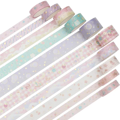 Miniatura 2 de Creative Washi Tape Set - Juego de 10 rollos de cinta adhesiva decorativa con impresión de lámina dorada para artes, manualidades DIY, diarios