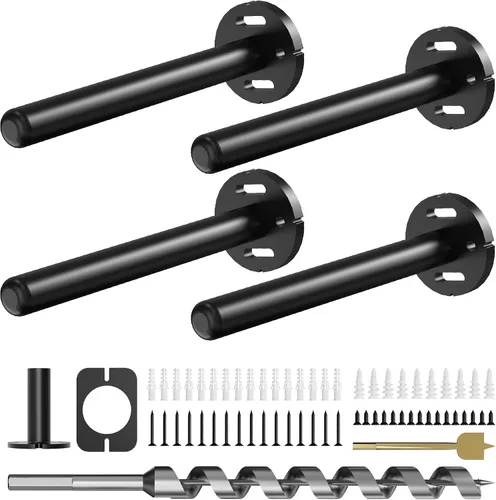 Miniatura 10 de 4 soportes de pared para estantes flotantes de alta resistencia, soportes invisibles negros para estantería, accesorios decorativos flotantes