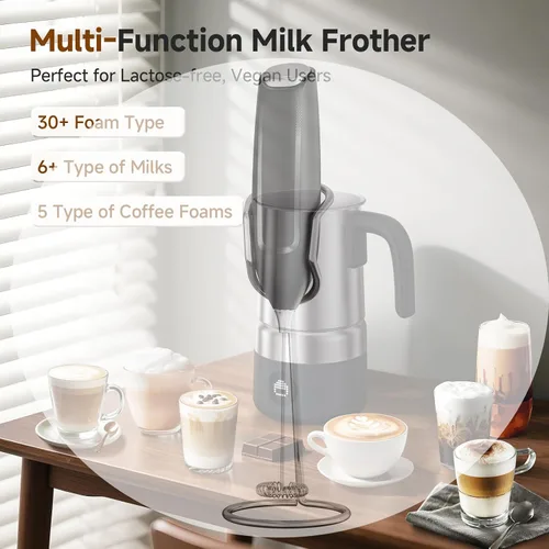 Miniatura 2 de AMZCHEF Espumador de Leche de Mano con Soporte - Espumador Eléctrico de Mano a Batería para Leche, Café, Latte, Capuchino, Matcha, Chocolate