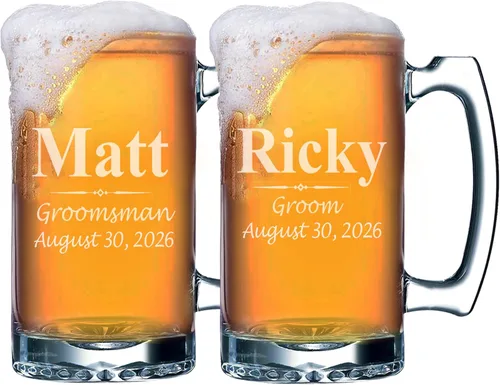 Miniatura 6 de My Personal Memories Juego de 4, juego de 8 y más tazas de cerveza grabadas personalizadas de padrinos de boda de 16 onzas, regalos personalizados