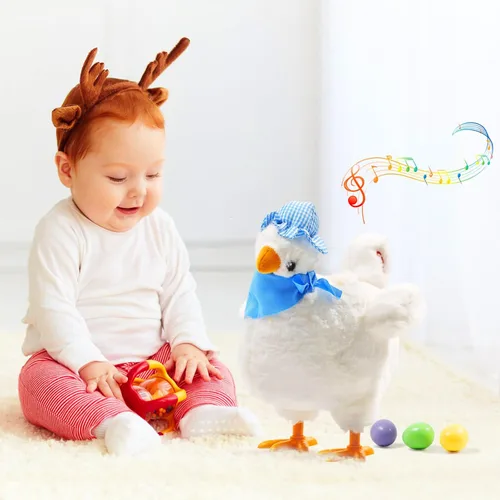 Miniatura 6 de SOMOYA - Juguete de pollo eléctrico de peluche poniendo huevos, juguete loco que baila con sonido y música, juguete de animales, juguetes de Pascua