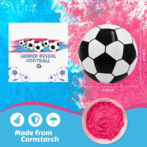 Miniatura 2 de FIEKEICC Kit de polvo de pelota de fútbol para revelación de género, 1 azul y 1 rosa, ideas locas para revelar el género, kit de pelotas de fútbol