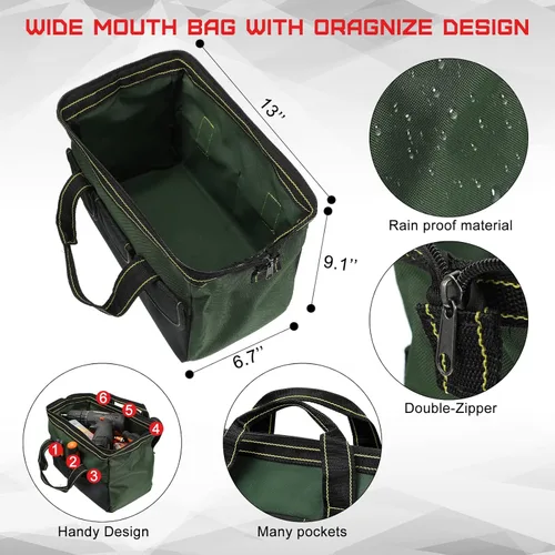 Miniatura 2 de Bolsa de herramientas de 4 piezas con base moldeada resistente al agua, múltiples bolsillos, bolsa de herramientas de boca ancha, organizador