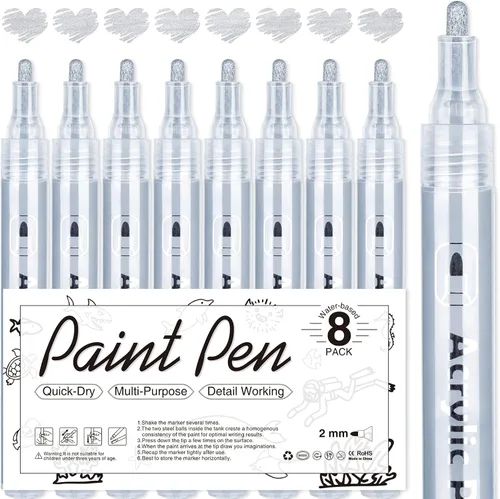 Miniatura 8 de AKARUED Marcadores de pintura acrílica negra: paquete de 8 bolígrafos de pintura negra, marcadores de pintura negra acrílica para pintura de roca
