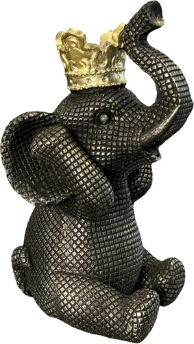 Etlemonde Estatua de elefante para el hogar, decoración de rey negro y dorado con corona de elefante, escultura de elefante para sala de estar y
