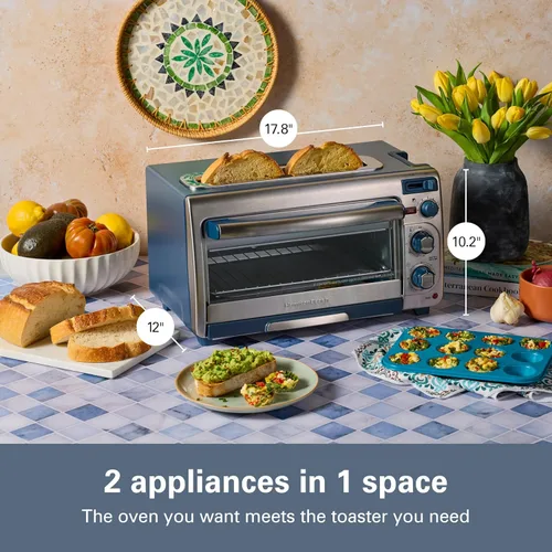 Miniatura 2 de Hamilton Beach Horno tostador de encimera 2 en 1 y tostadora de 2 rebanadas de ranura larga, temporizador de 60 minutos y apagado automático