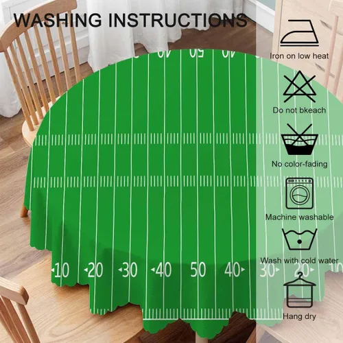 Miniatura 4 de Yibeas Mantel redondo de campo de fútbol americano, mantel de césped verde para mesa de campo de fútbol para comedor y cocina, manteles redondos