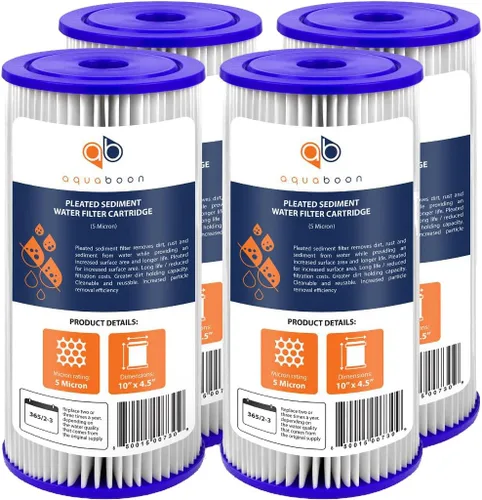 Aquaboon, cartucho de filtro de agua para sedimentos plegados de 5 micrones, 10 x 4.5 - Reemplazo de filtro de agua para toda la casa - Filtros de