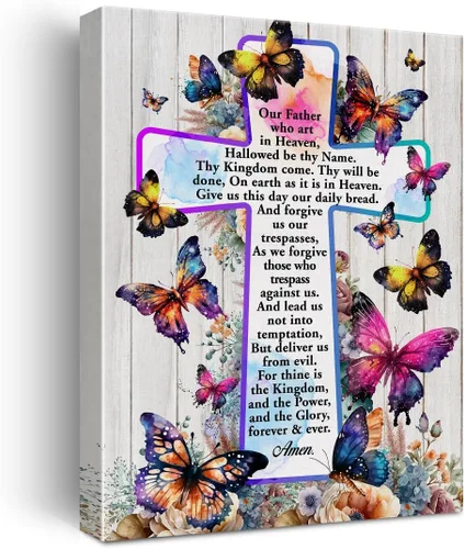 Póster cristiano motivacional inspirador, arte de pared para decoración del hogar, positivo del Señor, mariposas florales, cruz, lienzo impreso con