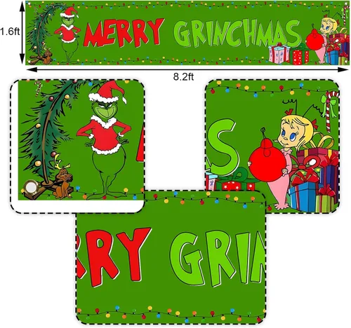 Miniatura 3 de Nepnuser Bandera de Navidad Verde para Valla de Jardín Decoración de Fiesta de Vacaciones de Invierno Navidad Gran Letrero Colgante para Casa Jardín