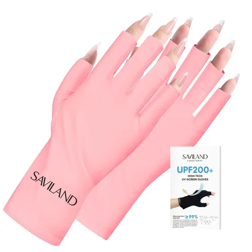 Miniatura 10 de SAVILAND Guantes UV para uñas: guantes profesionales UPF200+ U V para manicura de gel, anti UVA y UVB 999+ guantes para lámpara de uñas de gel