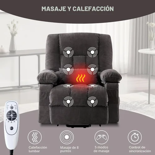 Miniatura 4 de BOSMILLER Silla reclinable eléctrica con masaje y calor para ancianos, silla elevadora eléctrica con carga USB y bolsillos laterales, adecuada