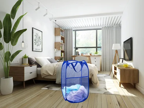 Miniatura 5 de Cesta de malla para lavandería, cesta de lavandería plegable, para dormitorio, dormitorio, apartamento, azul rey Azul real