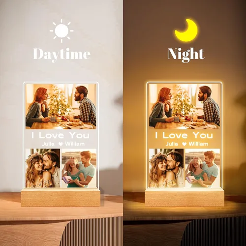 Miniatura 4 de Marcos de fotos personalizados con foto, marco de fotos personalizado con luz nocturna, regalos personalizados para novia, novio, aniversario de 3