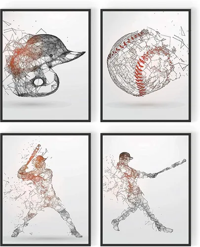 Miniatura 5 de Impresiones artísticas de pared de béisbol, juego de 4 pósteres de béisbol sin marco, decoración de habitación para hombres, niños y adolescentes