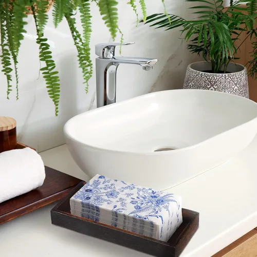 Miniatura 6 de Fuutreo 200 servilletas florales azules para invitados, regalos de despedida de soltera, toallas de mano desechables para baño, servilletas Rústico