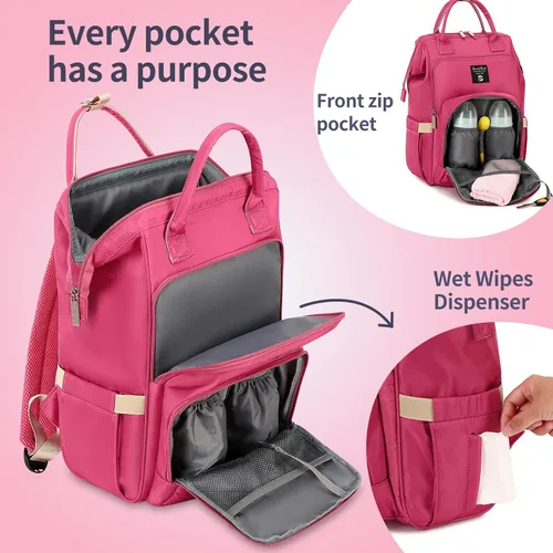 Miniatura 4 de Pomelo Best Mochila para pañales elegante impermeable multifuncional bolsa de bebé grande con cambiador y correas para cochecito, Verde beige