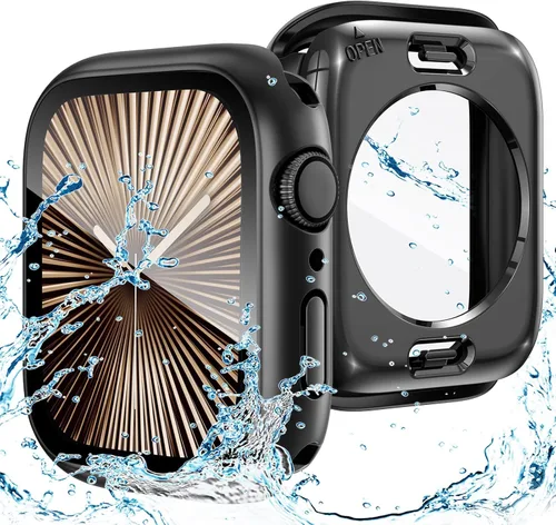 Miniatura 14 de Goton Funda impermeable 2 en 1 para Apple Watch Series 9, 8, 7, protector de pantalla de 1.772 pulgadas, cubierta protectora de vidrio 360, Plateado