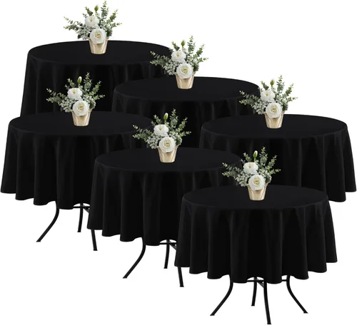 Miniatura 44 de Fitable - Paquete de 6 manteles redondos blancos - 120 pulgadas de diámetro - Manteles resistentes a las manchas y lavables, manteles de poliéster