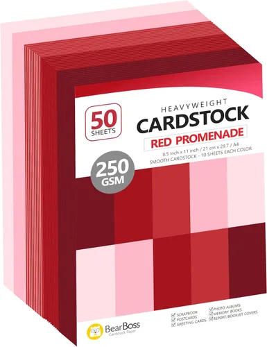 Papel grueso de cartulina de color rojo, 50 hojas, 8.5 x 11 pulgadas, peso pesado, 92 libras, cartulina para manualidades y fabricación de tarjetas