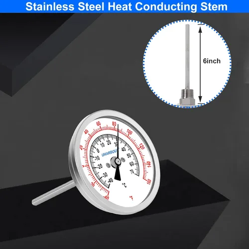 Miniatura 3 de Medidor de temperatura del agua, esfera de 3.0 in totalmente de acero inoxidable, vástago de 6 pulgadas, -40 a 160F, 1/2" NPT montaje trasero