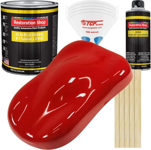 Miniatura 8 de Restoration Shop - Pintura de esmalte acrílico Monza Red para autos - Kit completo de pintura de galón - Recubrimiento profesional de alta Rojo