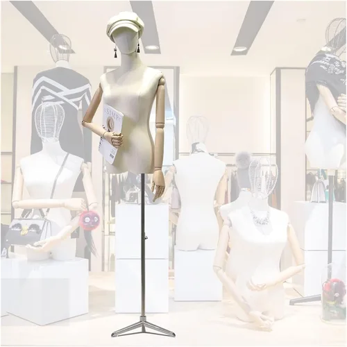Miniatura 9 de Female Mannequin Torso Dress Form, Display Body with Detachable Head Wooden Hands for Jewelry Adjustable 55”-83”Height Tripod Stand Adjustable Gold