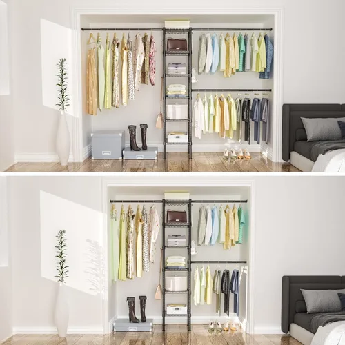 Miniatura 4 de Ulif M1 Sistema Organizador de Almacenamiento para Closet, Perchero de Ropa de Metal Resistente de 6 Niveles con 3 Varillas Extensibles para Colgar