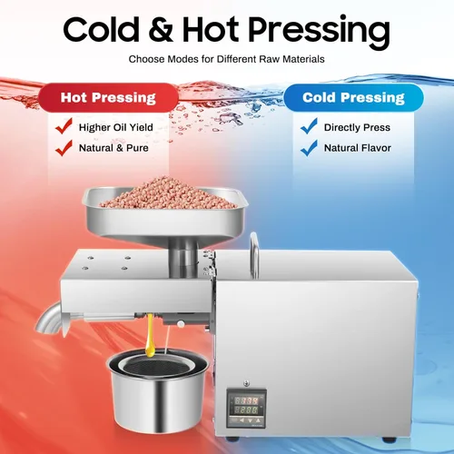 Miniatura 3 de Máquina de prensa de aceite de 1500 W Expel, máquina automática de prensa de aceite de acero inoxidable eléctrica fría caliente con panel de control