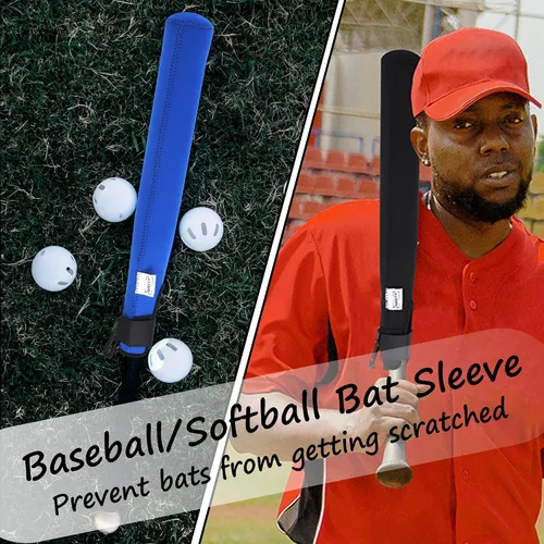 Miniatura 5 de ILHSTY Funda protectora de bate para béisbol y sóftbol, calentador de bates y cubierta con gancho Negro/Azul