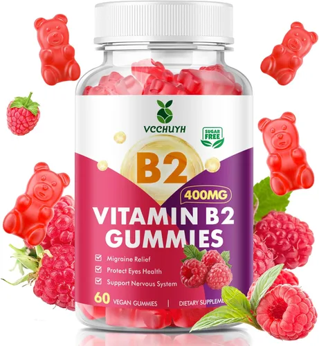 Gomitas de vitamina B2 para niños y adultos, VIT B2 Riboflavina 400 mg Suplemento con magnesio para aliviar la migraña y apoyar el sistema nervioso,