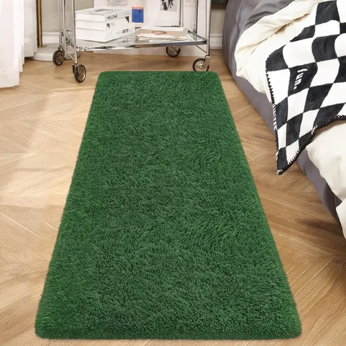 Miniatura 7 de Alfombras verdes para dormitorio de niños: alfombra de pasillo lavable de 2x6, alfombras pequeñas antideslizantes, esponjosas, suaves, peludas
