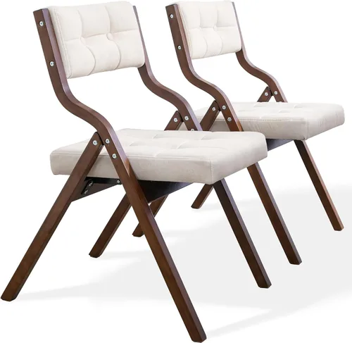 HOMEFUN Sillas plegables con cojín, sillas plegables acolchadas de madera, paquete de 2, asiento portátil y ensamblado para invitados, cocina,