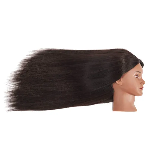 Miniatura 3 de Cabeza de maniquí 26-28" Cabeza de maniqui de fibra sintética Yaki para peluquería, modelo de entrenamiento de cosmetología, cabeza de muñeca