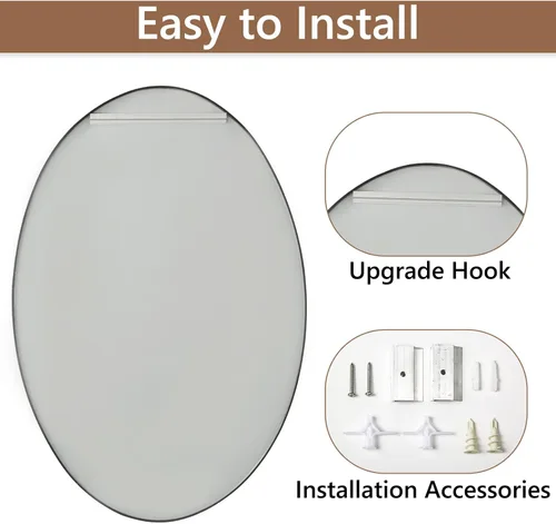 Miniatura 6 de Espejo de pared ovalado, espejo ovalado negro de 20 x 28 pulgadas, espejo de baño con marco de metal, espejo decorativo para pared montado