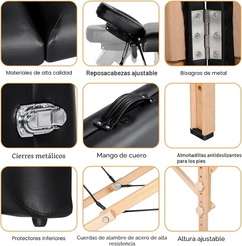 Miniatura 9 de Yaheetech - Mesa de masaje portátil, camas para pestañas, cama de spa, sofá de masaje plegable, mesas de spa ajustables, plegables en 2 con bolsa