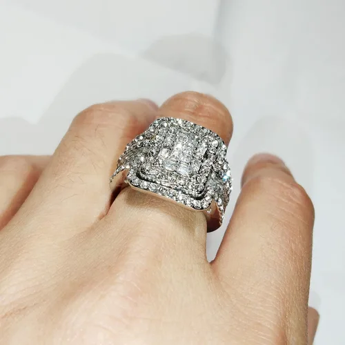 Miniatura 2 de Anillo de plata de ley 925 brillante con diamantes de piedras preciosas de circonita cúbica, juegos de novia de diamantes de circonita cúbica
