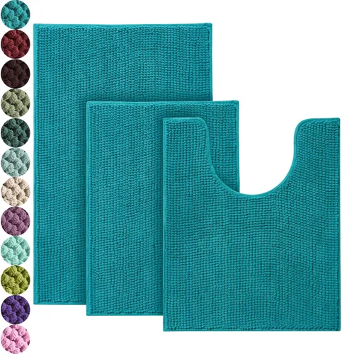 Miniatura 19 de Urvoix Juegos de Alfombras de Baño de 3 Piezas, Alfombra de Baño de Chenilla Antideslizante - Ultra Suave, Lavable, Tapete de Baño Súper Absorbente