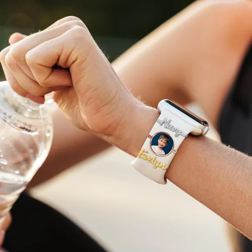 Miniatura 6 de ubmpj Dijes de banda de reloj personalizados para reloj inteligente, cerraduras de banda mágica personalizadas con nombre y foto para mujeres