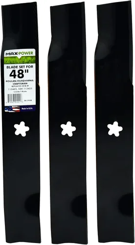 MaxPower 561743B Juego de cuchillas para Poulan de 48 pulgadas, Husqvarna, Craftsman Reemplaza OEM No. 539-113425, 48 pulgadas, negro