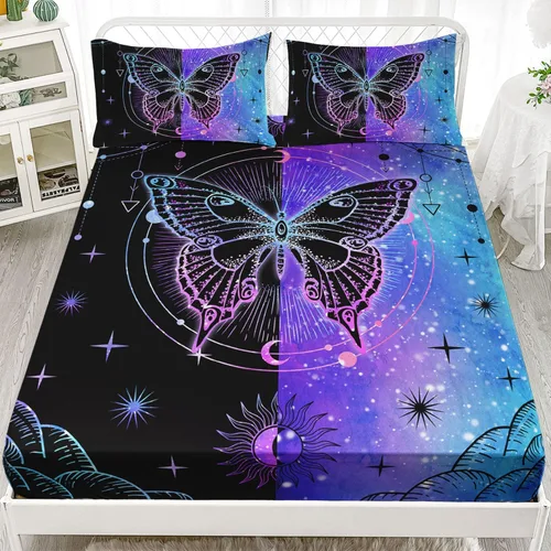 Miniatura 2 de Datura home Juego de Ropa de Cama con Sábana Bajera y Sábana Encimera de 4 Piezas con Estampado de Mariposas Negras y Azules Juego de Ropa de Cama