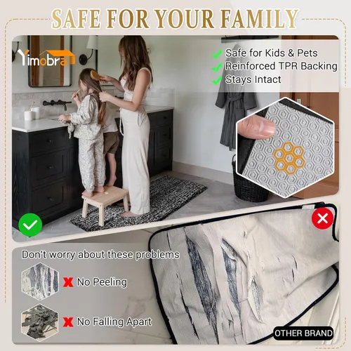 Miniatura 4 de Yimobra Alfombras de baño en negro y blanco antideslizantes lavables, tapetes de baño ultra suaves y absorbentes de agua, alfombra de ducha suave
